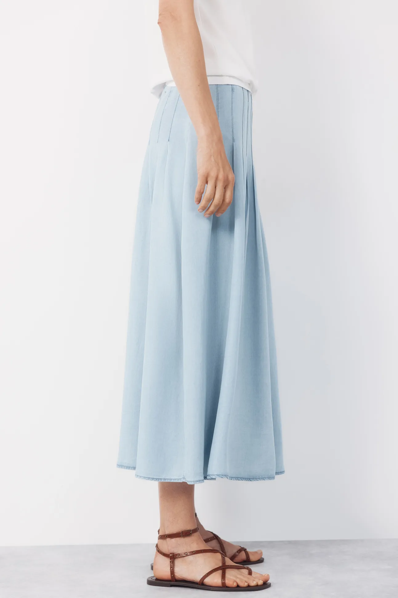 Falda midi tablas tencel