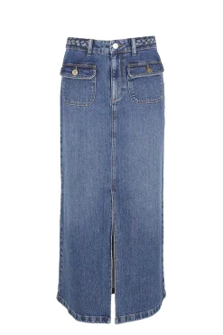 Falda recta tejido denim detalle trenza