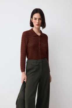 Jersey lurex calados cuello polo