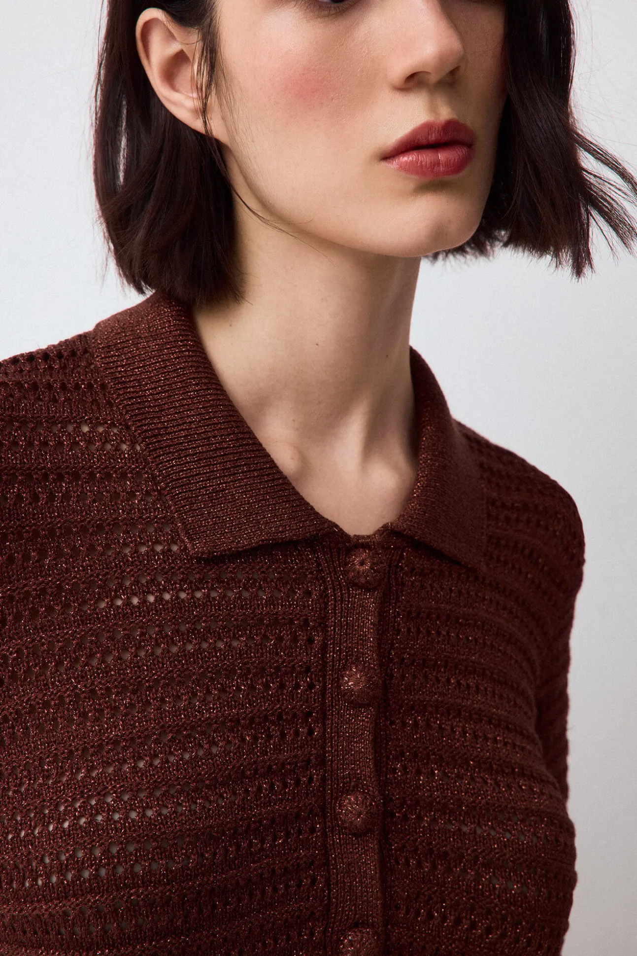 Jersey lurex calados cuello polo
