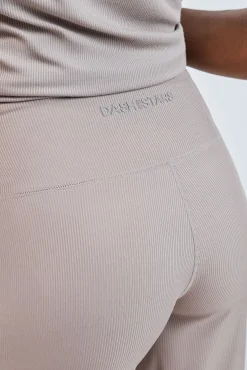Pantalón largo palazzo rib beige