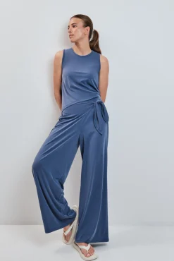 Pantalón largo palazzo tacto suave azul