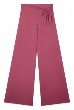 Pantalón largo palazzo tacto suave granate
