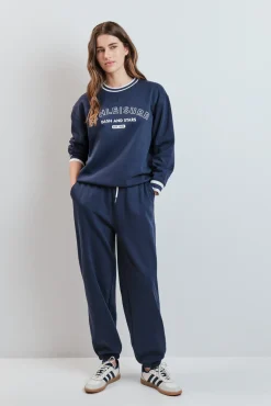 Pantalón recto felpa azul