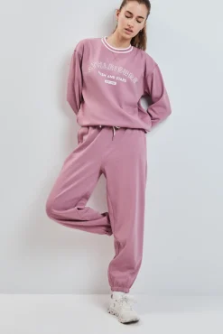 Pantalón recto felpa rosa