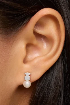 Pendientes oso de plata y perla