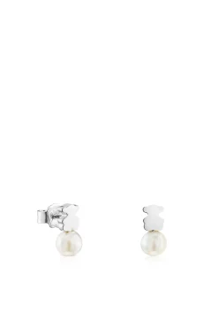Pendientes oso de plata y perla