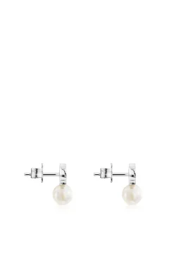 Pendientes oso de plata y perla