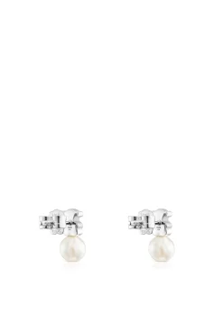 Pendientes oso de plata y perla