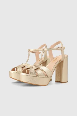 Sandalias con plataforma en piel dorada