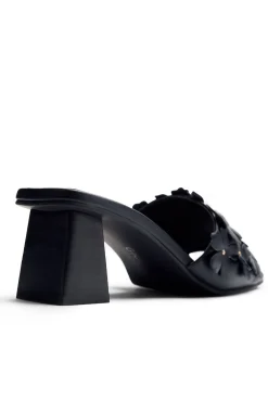 Sandalias mules tacón piel