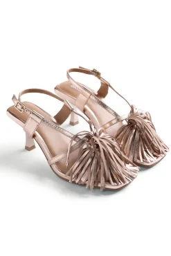 Sandalias tacón piel y flecos lukac