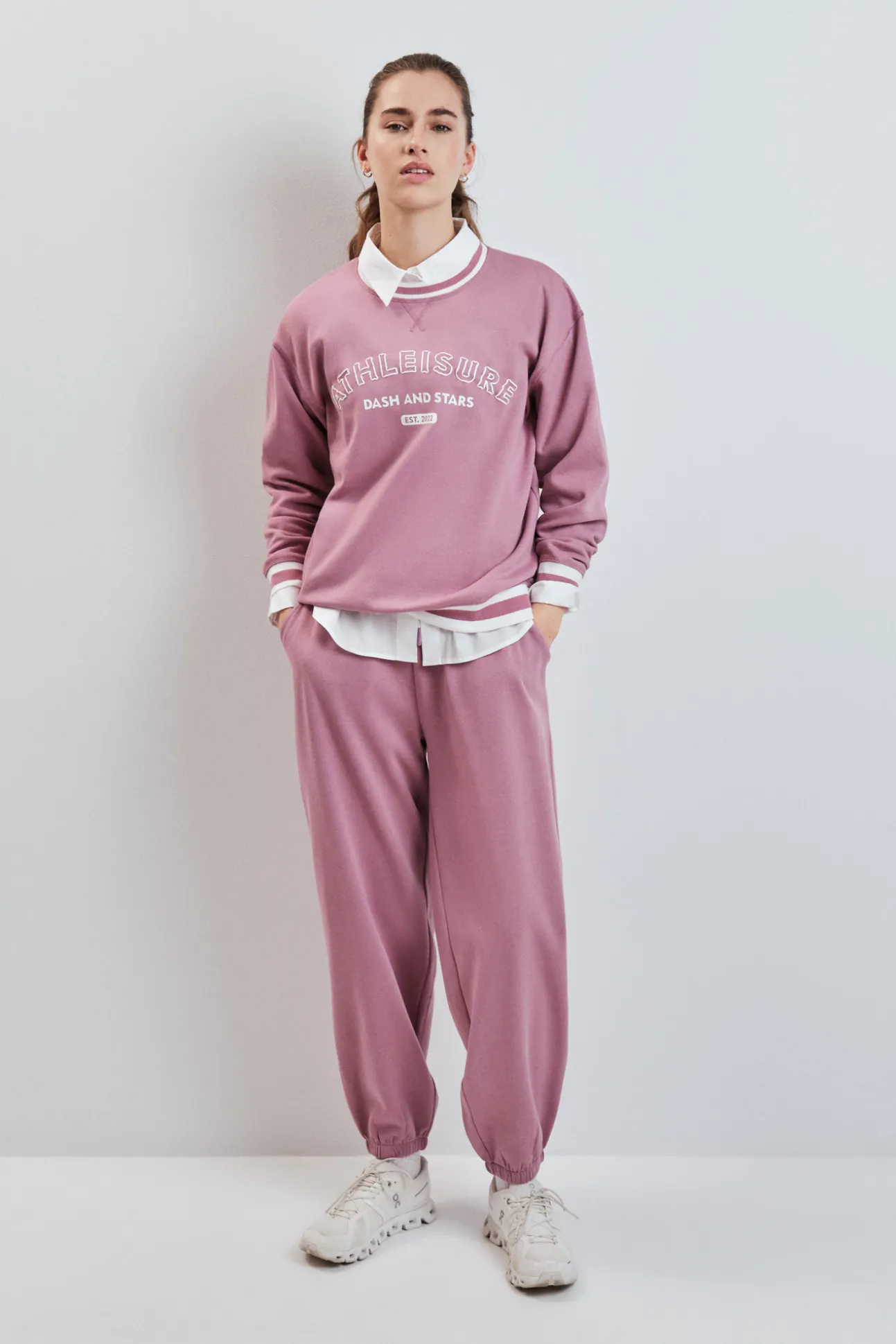 Sudadera college felpa rosa