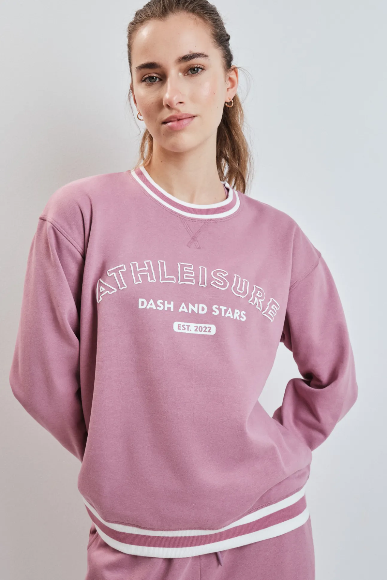 Sudadera college felpa rosa