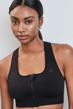 Sujetador deportivo negro cremallera central SEAMLESS FIT