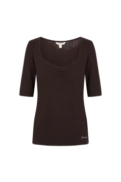 Top frunce escote pico
