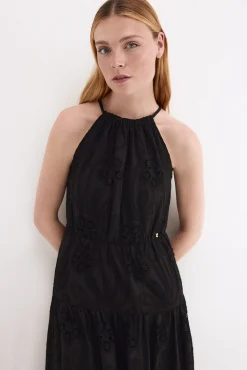 Vestido algodón flores escote halter