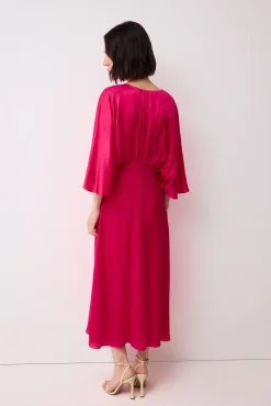 Vestido drapeado manga fluida