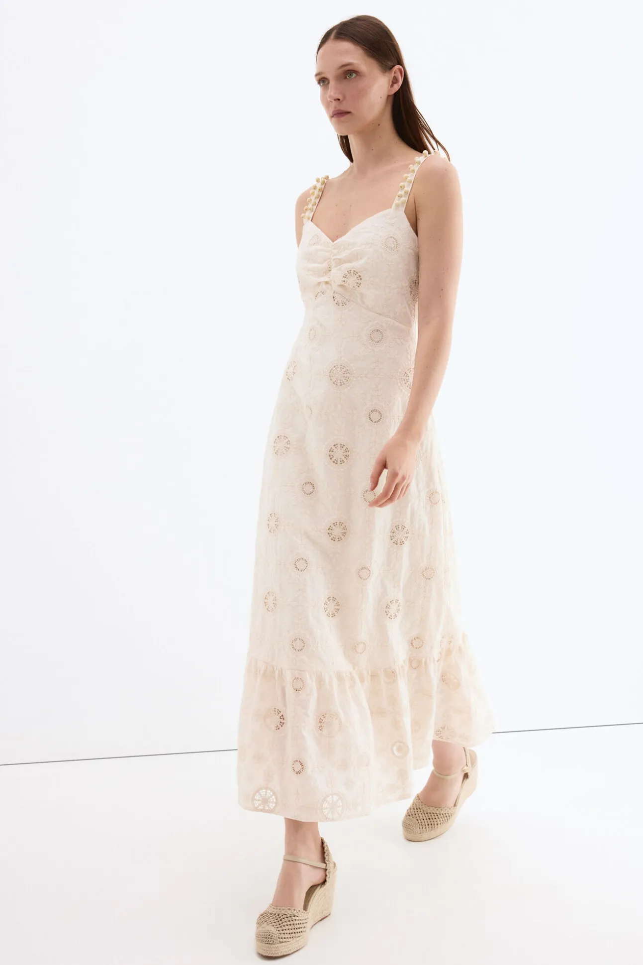 Vestido largo algodón con bordados