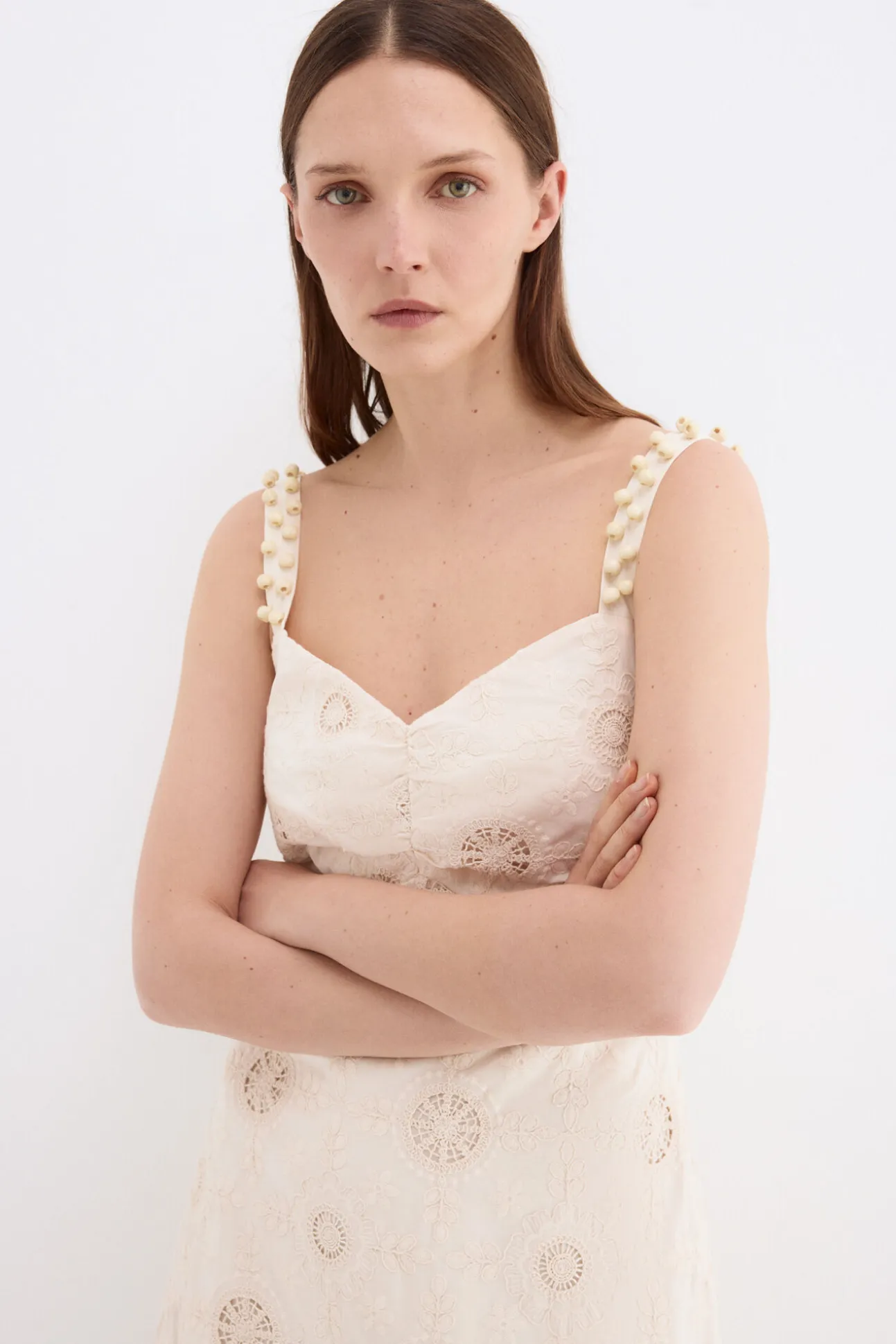 Vestido largo algodón con bordados