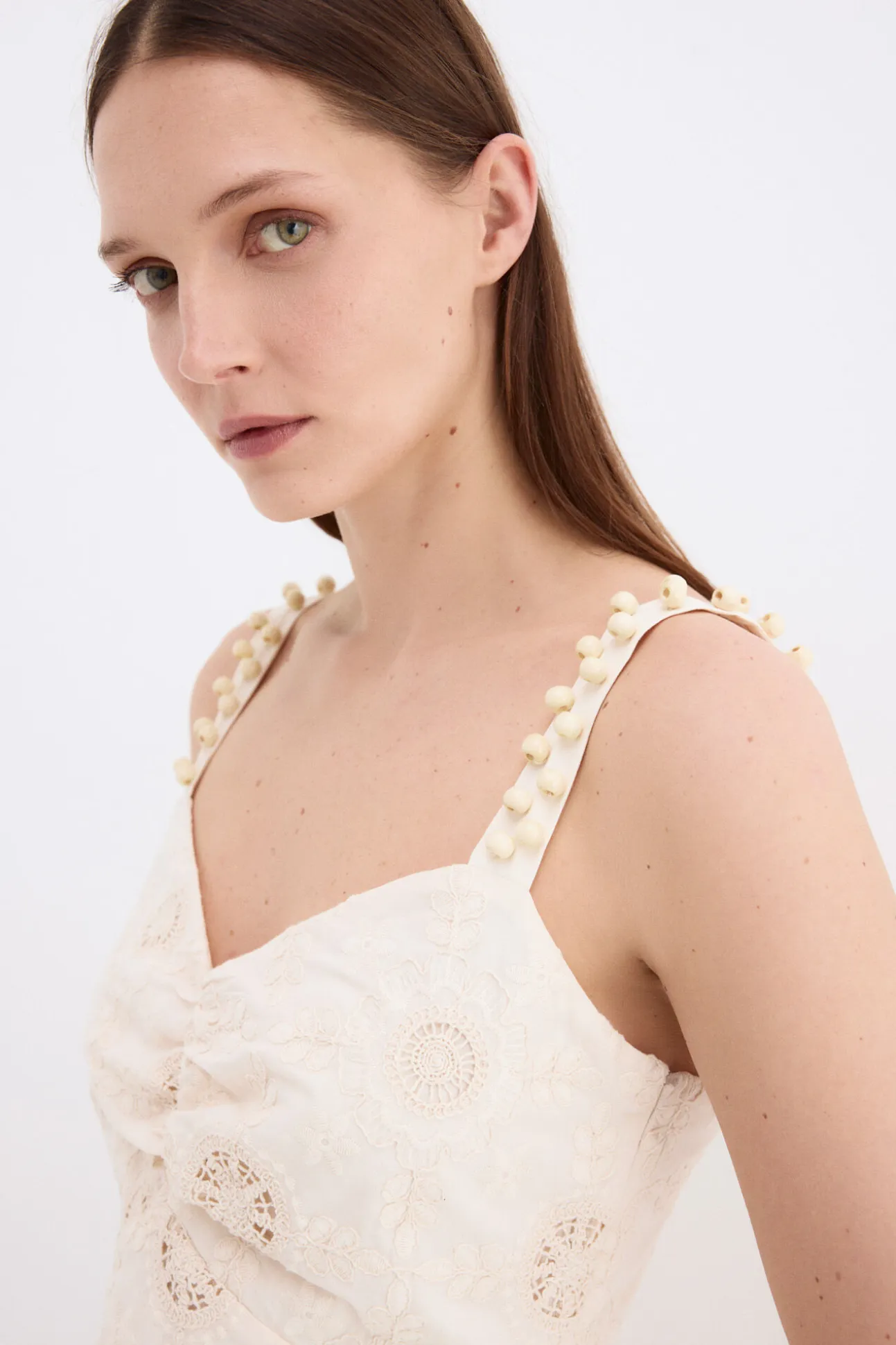Vestido largo algodón con bordados