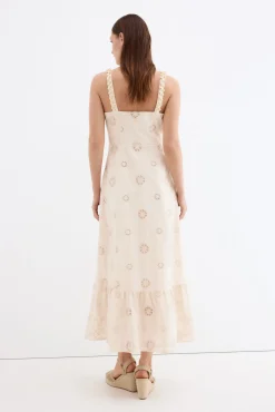 Vestido largo algodón con bordados