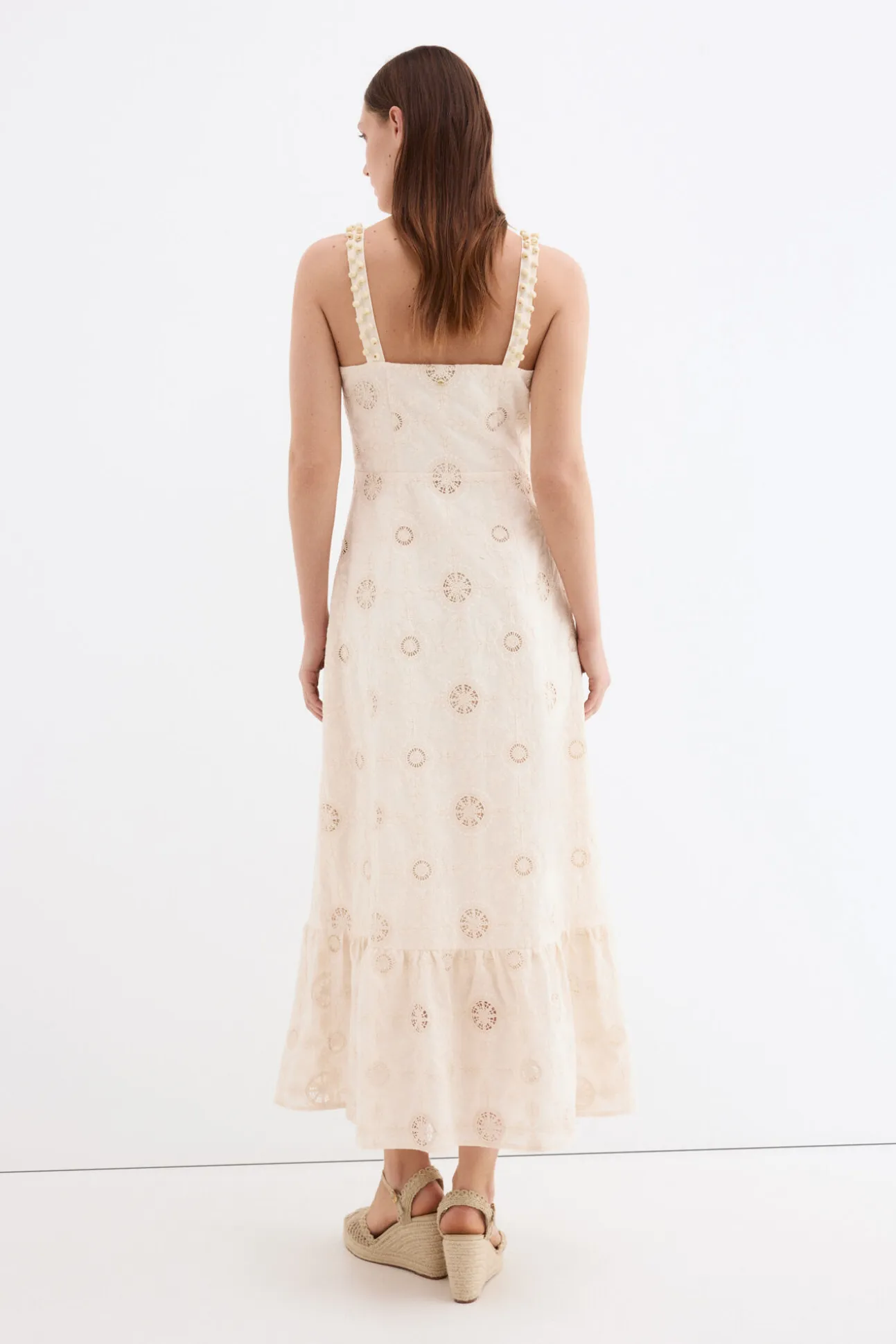 Vestido largo algodón con bordados
