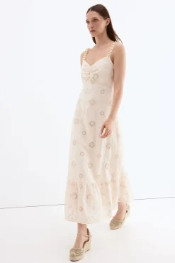 Vestido largo algodón con bordados