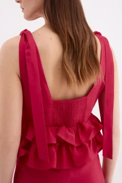 Vestido largo lino detalle lazos