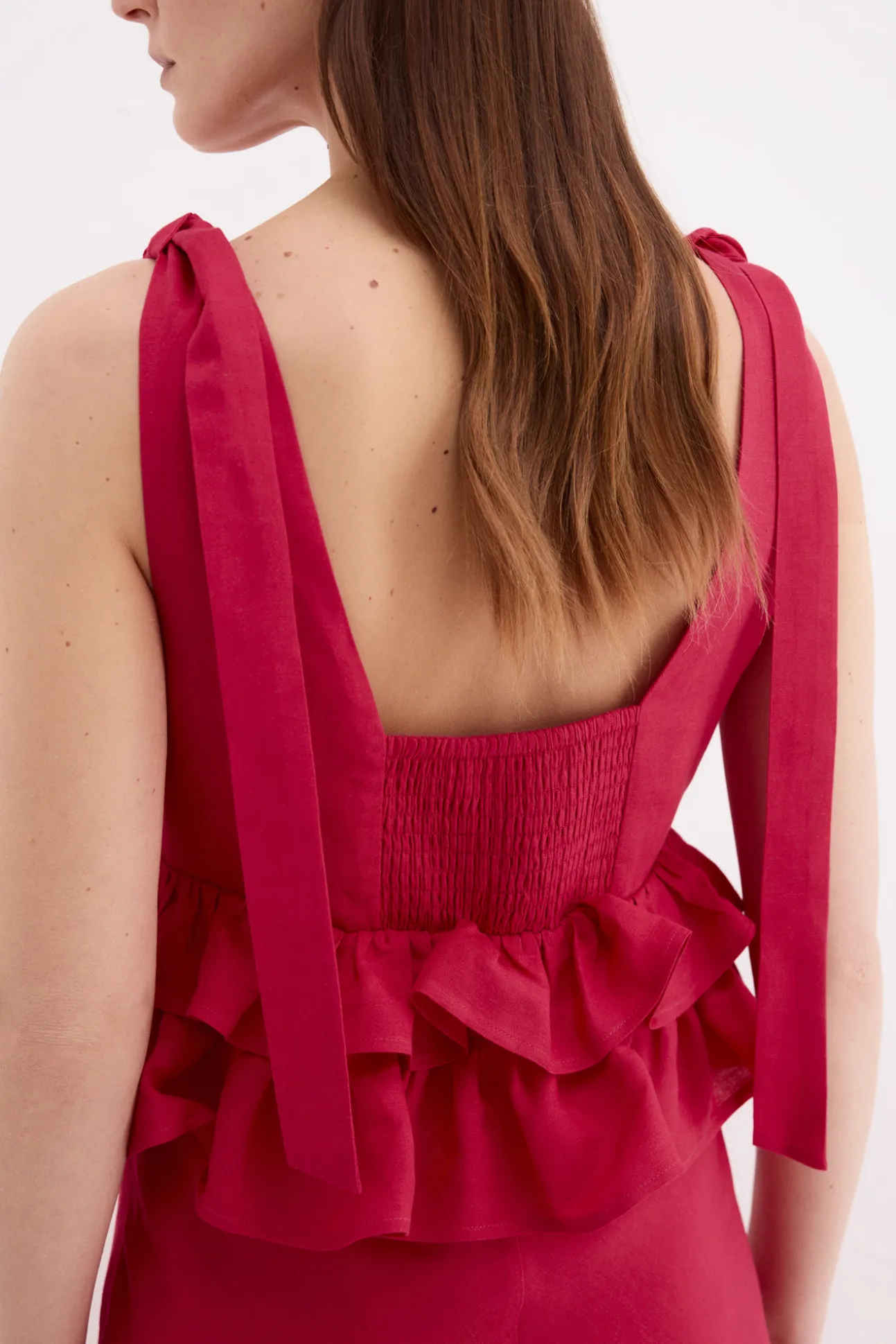 Vestido largo lino detalle lazos