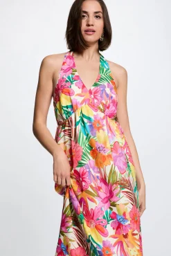 Vestido largo print flores
