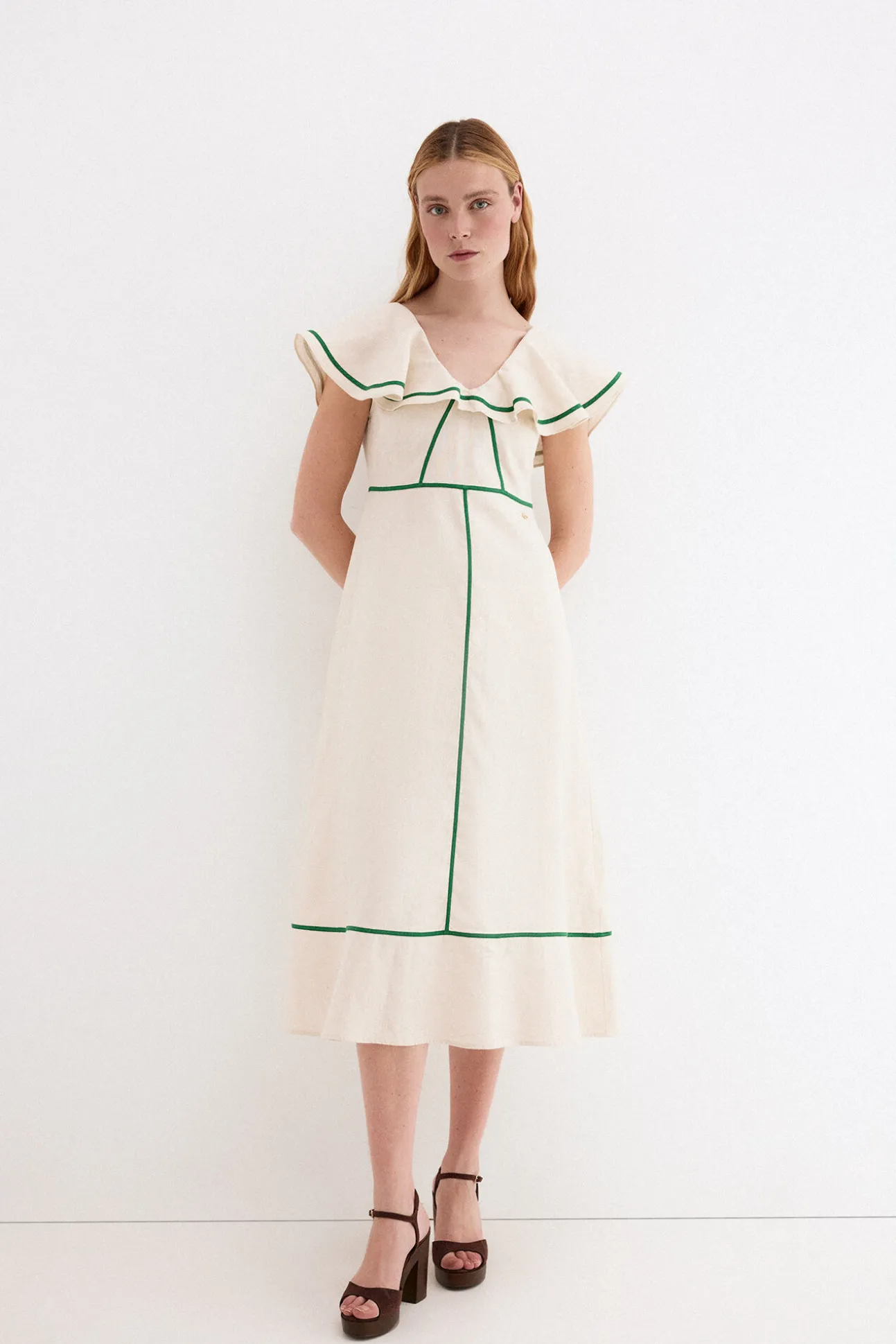 Vestido lino detalle contrastes