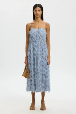 Vestido midi con tejido flecos