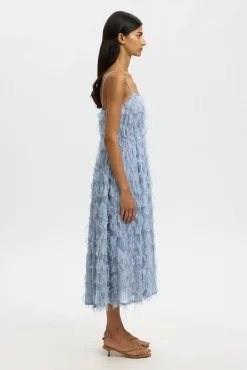 Vestido midi con tejido flecos