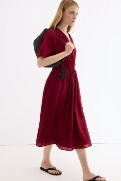 Vestido midi detalle frunces en cintura