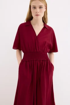 Vestido midi detalle frunces en cintura