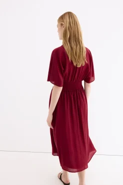 Vestido midi detalle frunces en cintura