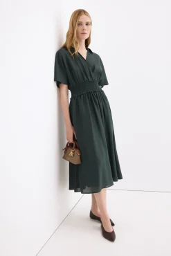 Vestido midi detalle frunces en cintura