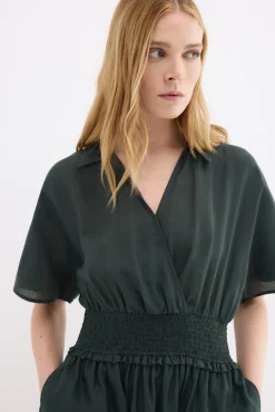 Vestido midi detalle frunces en cintura