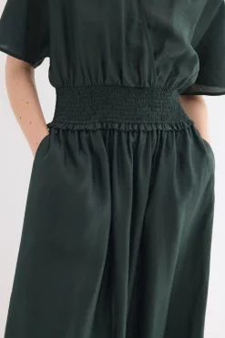 Vestido midi detalle frunces en cintura