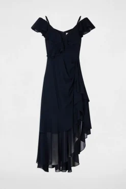 Vestido midi recto volantes