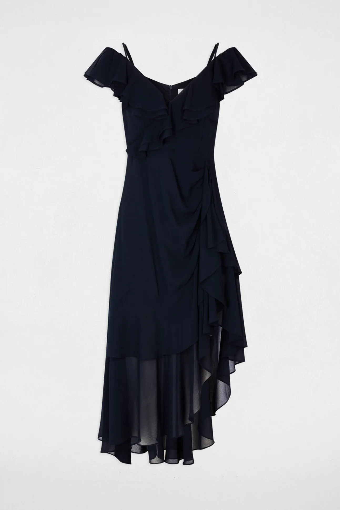 Vestido midi recto volantes