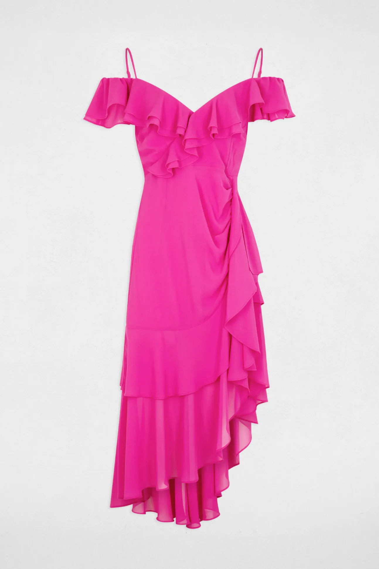 Vestido midi recto volantes
