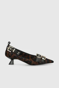 Zapatos de salón en piel efecto animal print con adornos